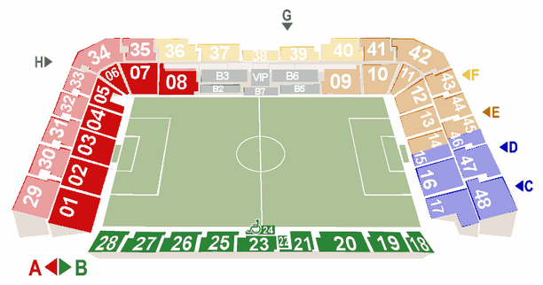 Trnava, futbalový štadión, sektory - Zdroj www.cityarena.maxiticket.sk