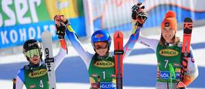 Lara Gut-Behrami (SUI), Mikaela Shiffrin (USA), Petra Vlhova (SVK), Soelden 2021 - Zdroj Profimedia Lara Gut-Behrami (SUI), Mikaela Shiffrin (USA), Petra Vlhova (SVK), Soelden 2021 - Zdroj Profimedia